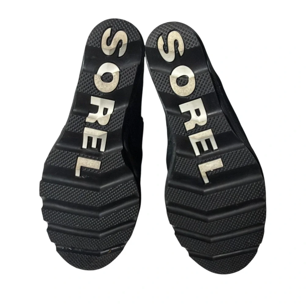 Sorel Black Joanie Slide Wedge Sandal 7.5 Womens Suede Excellent‎ Condition